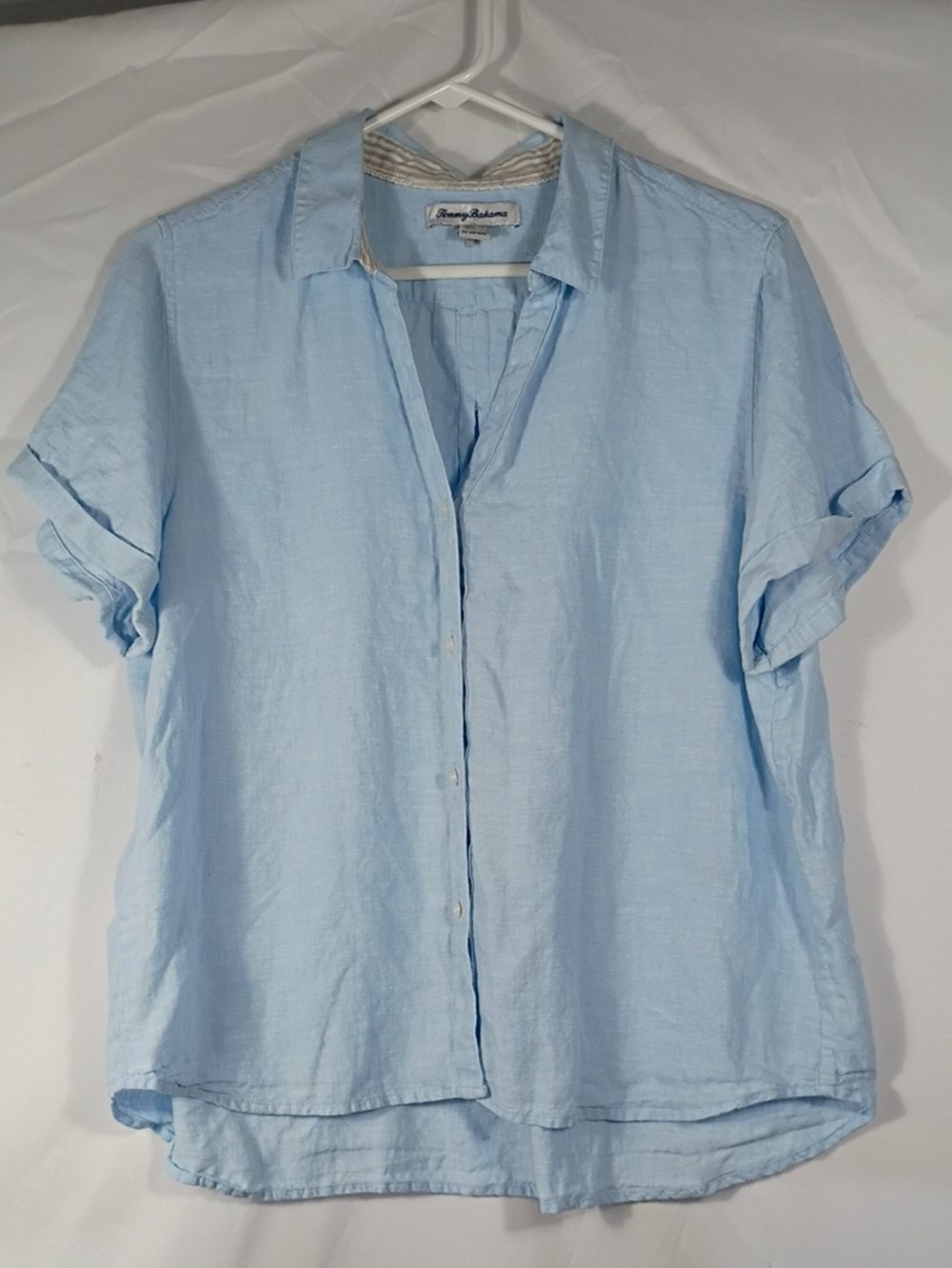 EUC Tommy Bahama Light Blue Linen Button-Up Women's Top Headlands Tech  Sz Med
